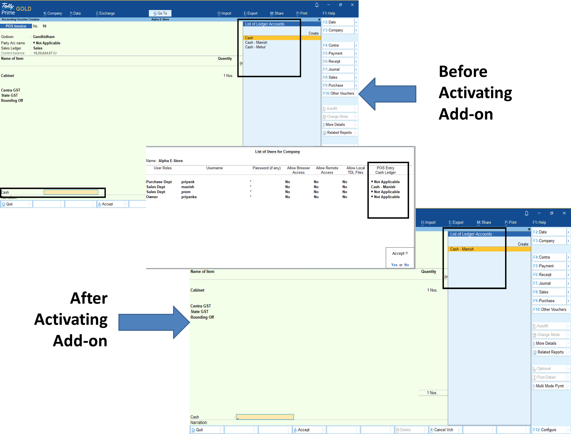 User Wise Cash Ledger Allocation in POS Voucher